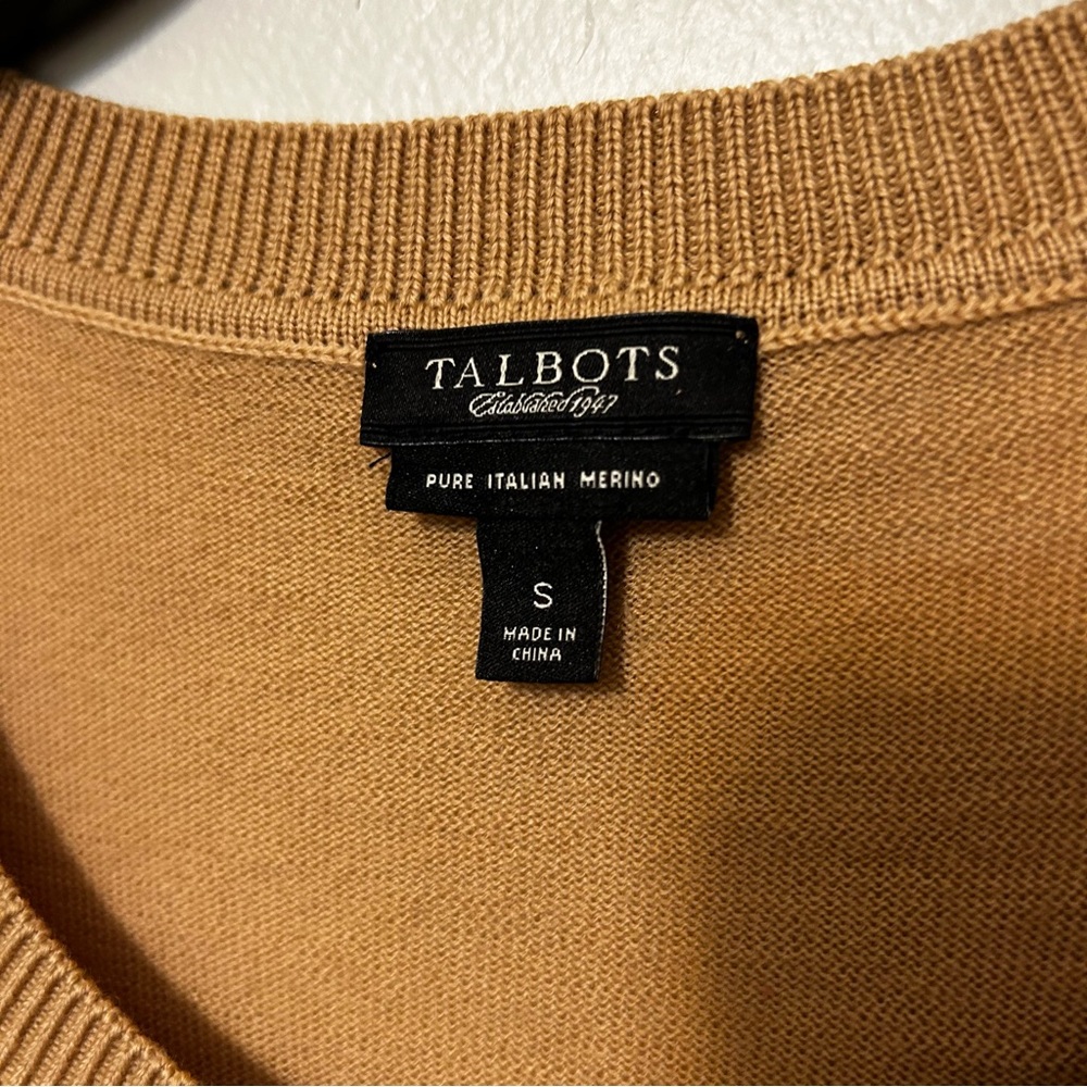 Talbots‎ Women's S Pure Merino Wool Color Block Button Up Cardigan tan pink EUC - Picture 6 of 8
